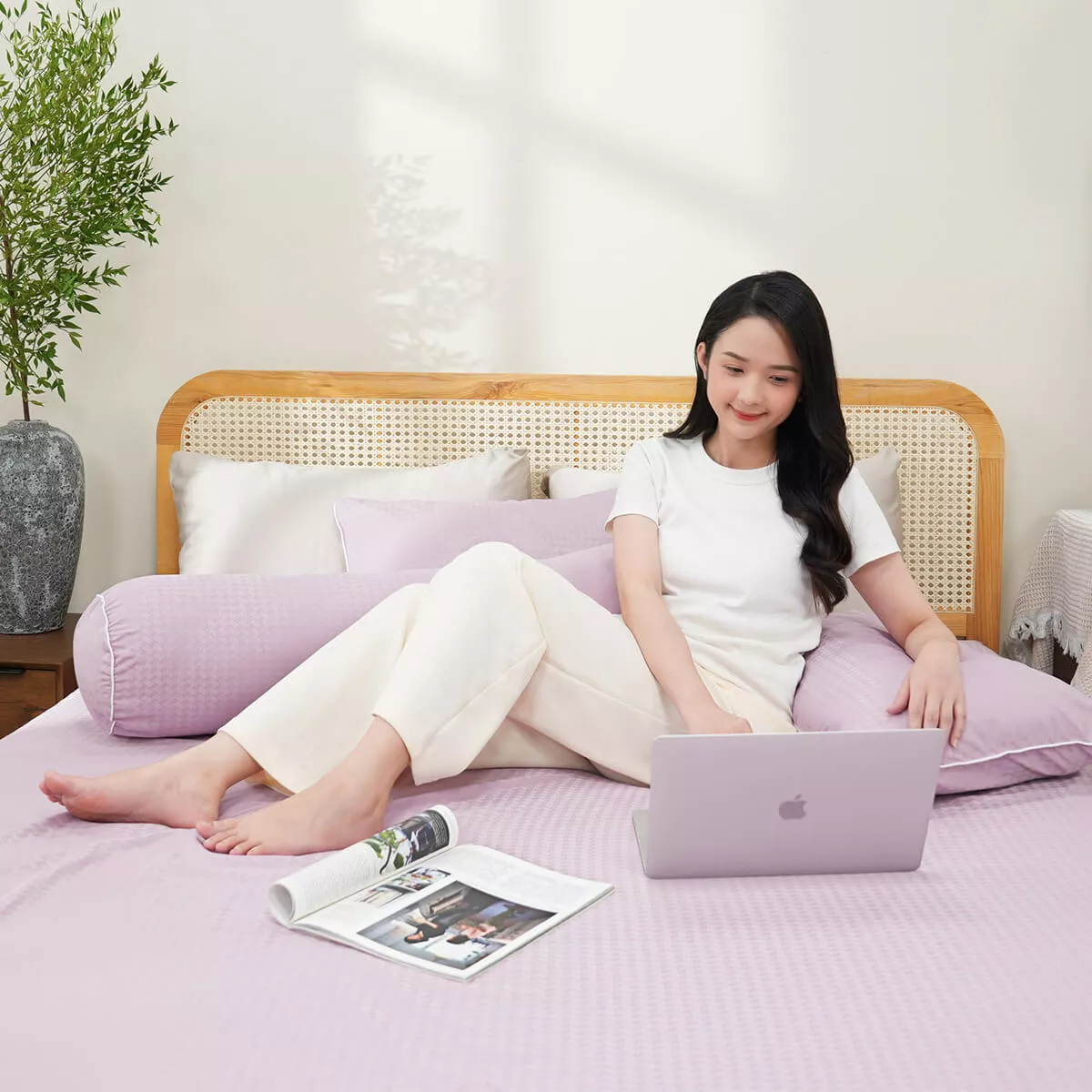 Bộ ga chun polyester gấm Amando Ellie đơn sắc 4 chi tiết Màu Tím - Ảnh 8