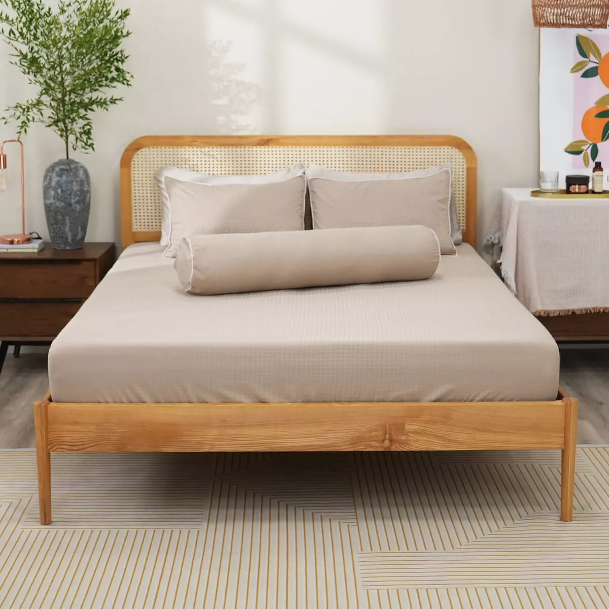 Bộ ga chun polyester gấm Amando Ellie đơn sắc 4 chi tiết Màu Be - Ảnh 4