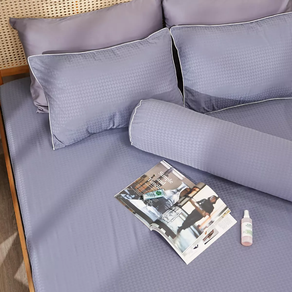 Bộ ga chun polyester gấm Amando Ellie đơn sắc 4 chi tiết Màu Xanh dương - Ảnh 3