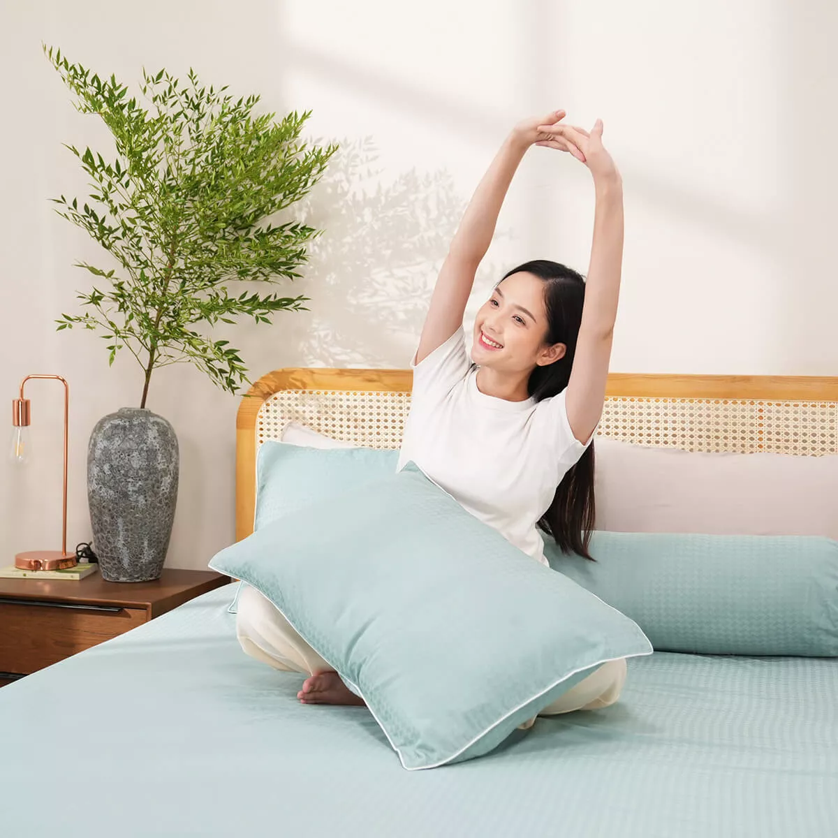 Bộ ga chun polyester gấm Amando Ellie đơn sắc 4 chi tiết Màu Xanh ngọc - Ảnh 8