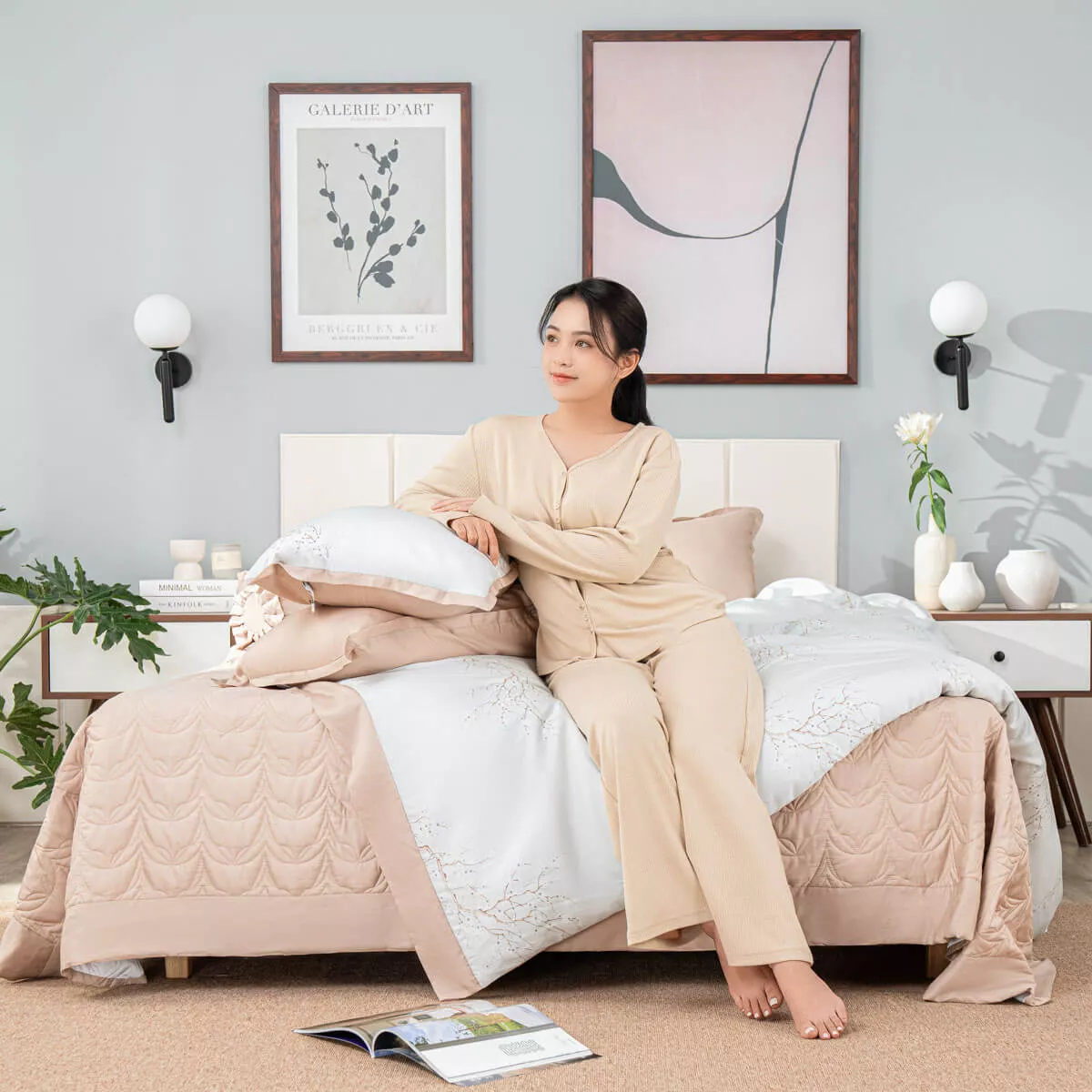 Bộ chăn ga phủ sợi gỗ thiên nhiên Amando Jamila 5 chi tiết LC001 - Ảnh 11