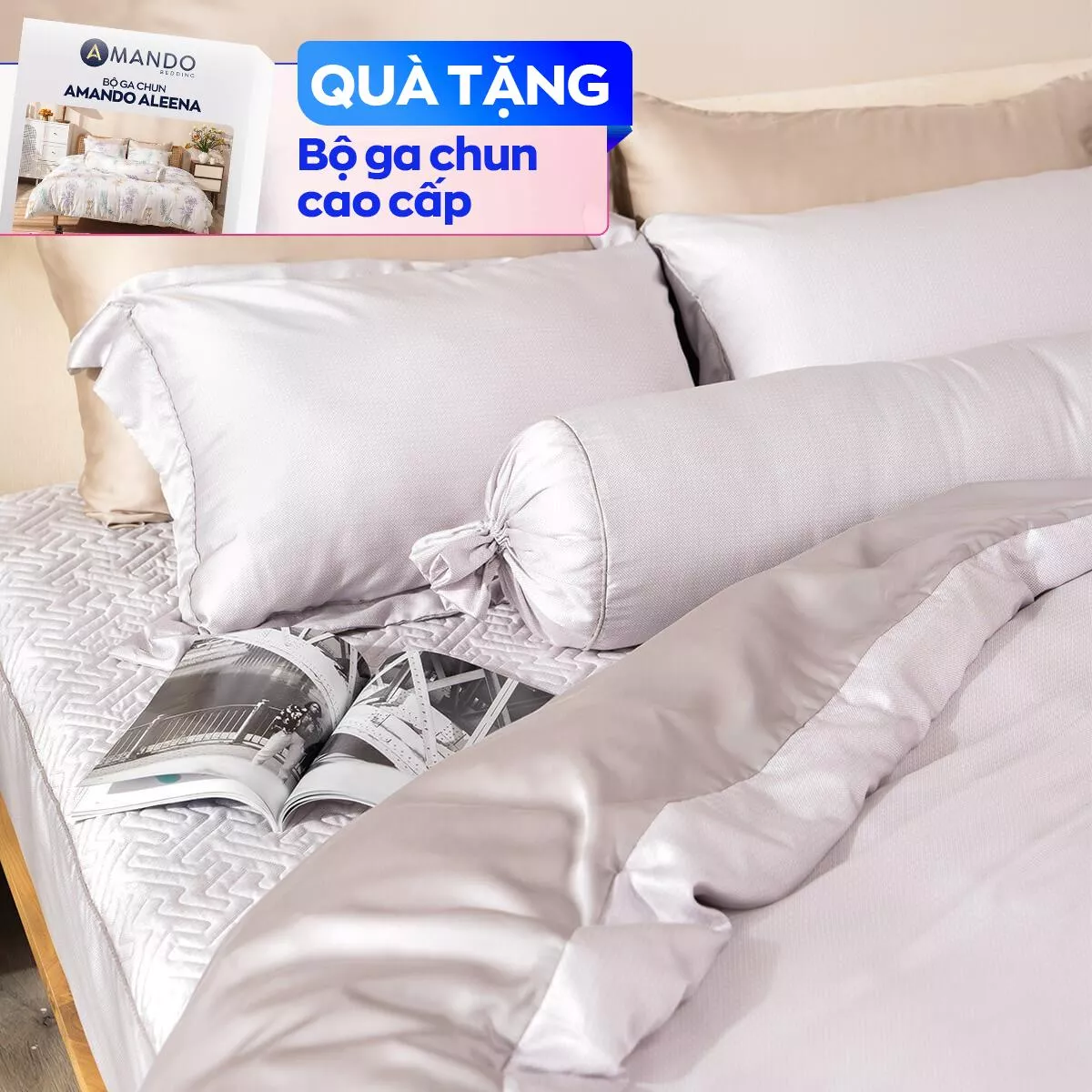 Bộ chăn ga phủ chần Lụa Tencel cao cấp Amando Élan 5 chi tiết TC001 - Ảnh 2
