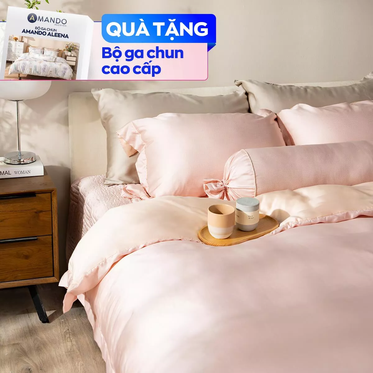Bộ chăn ga phủ chần Lụa Tencel cao cấp Amando Élan 5 chi tiết TC002 - Ảnh 2