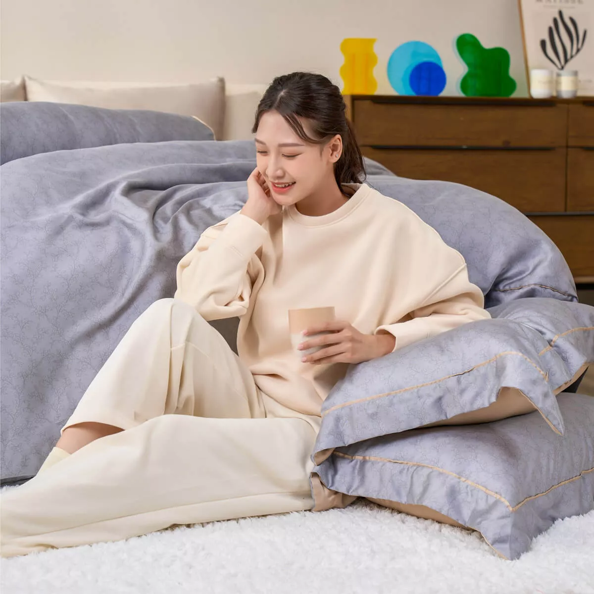 Bộ chăn ga phủ chần Lụa Tencel cao cấp Amando Élan 5 chi tiết TC003 - Ảnh 9