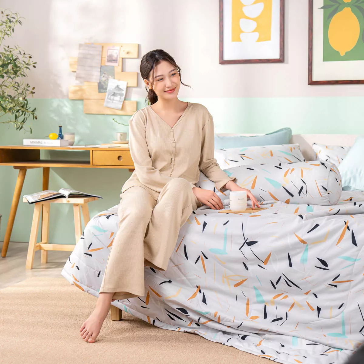 Bộ Ga chun microfiber Amando Ellie họa tiết 4 chi tiết M03 - Ảnh 8