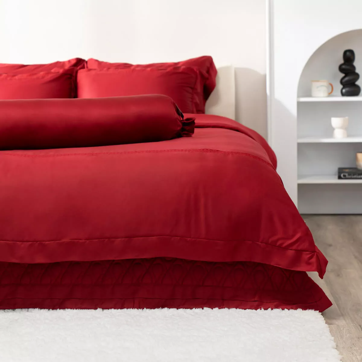 Bộ Chăn ga cưới lụa tencel cao cấp Amando Soulmate 7 chi tiết màu Đỏ - Ảnh 5