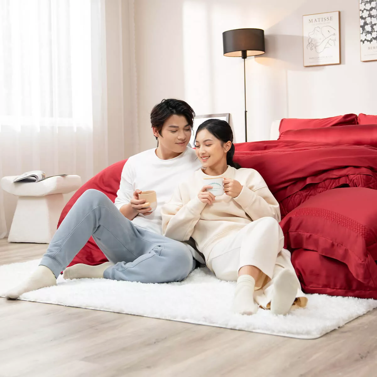 Bộ Chăn ga cưới lụa tencel cao cấp Amando Soulmate 7 chi tiết màu Đỏ - Ảnh 10