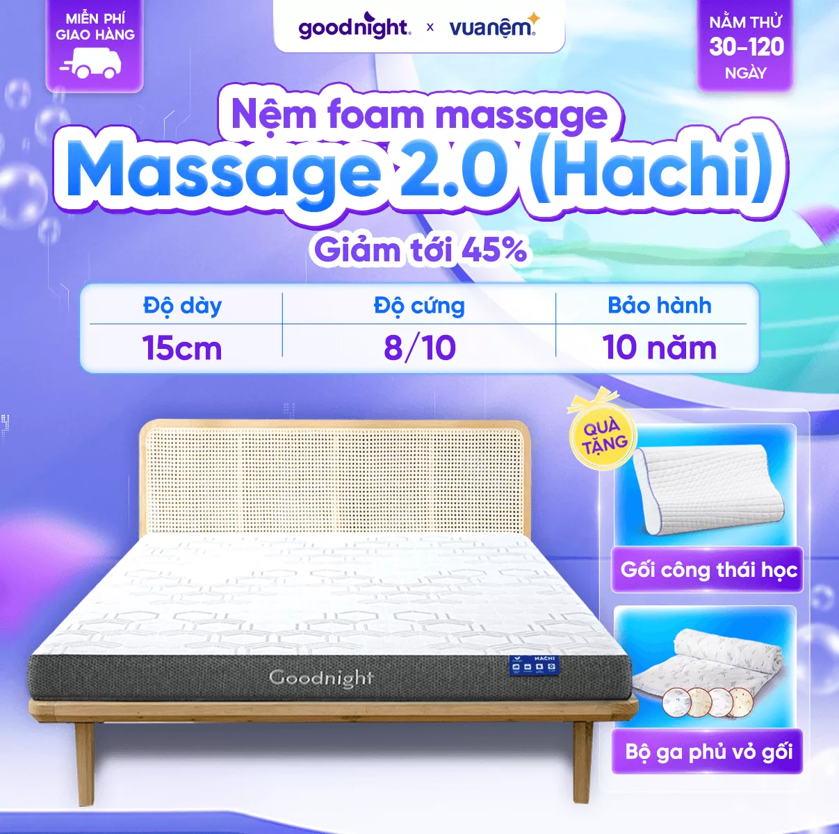 Nệm foam Goodnight Hachi giảm áp lực dày 15cm - Ảnh 2