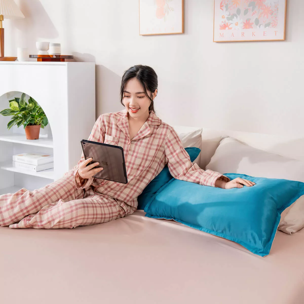 Bộ ga chun bốn mùa micro satin Goodnight Mori 3 Chi tiết - Ảnh 10