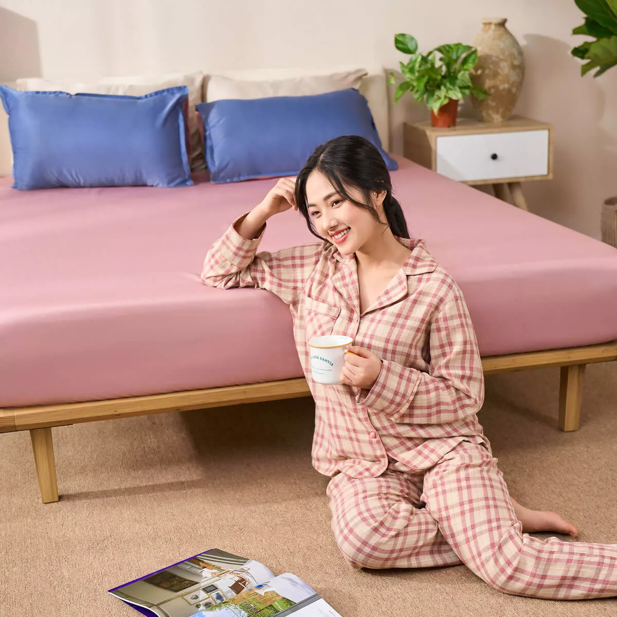 Bộ ga chun bốn mùa micro satin Goodnight Mori 3 Chi tiết - Ảnh 15