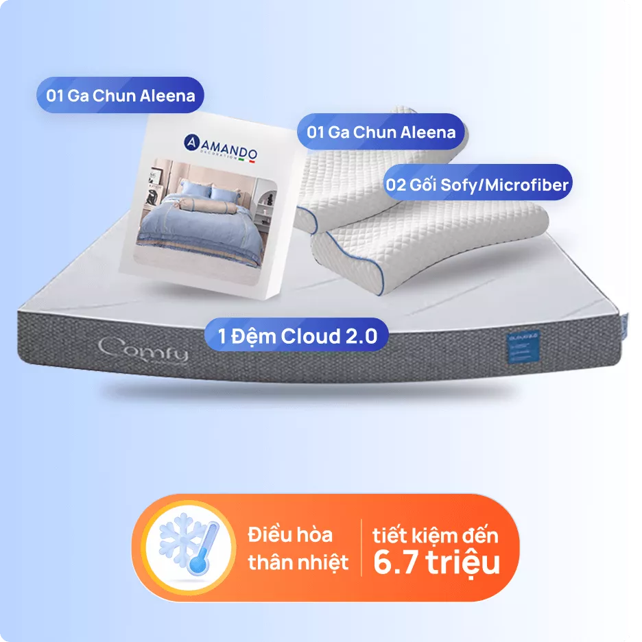 Combo Điều hòa thân nhiệt: 1 Đệm Cloud 2.0, 1 bộ Gachun Aleena, 2 gối Microfiber - Ảnh 2